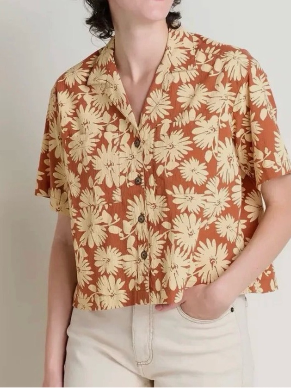 Toad&Co Rust Brown & Cream Floral Short-Sleeve Button-Down